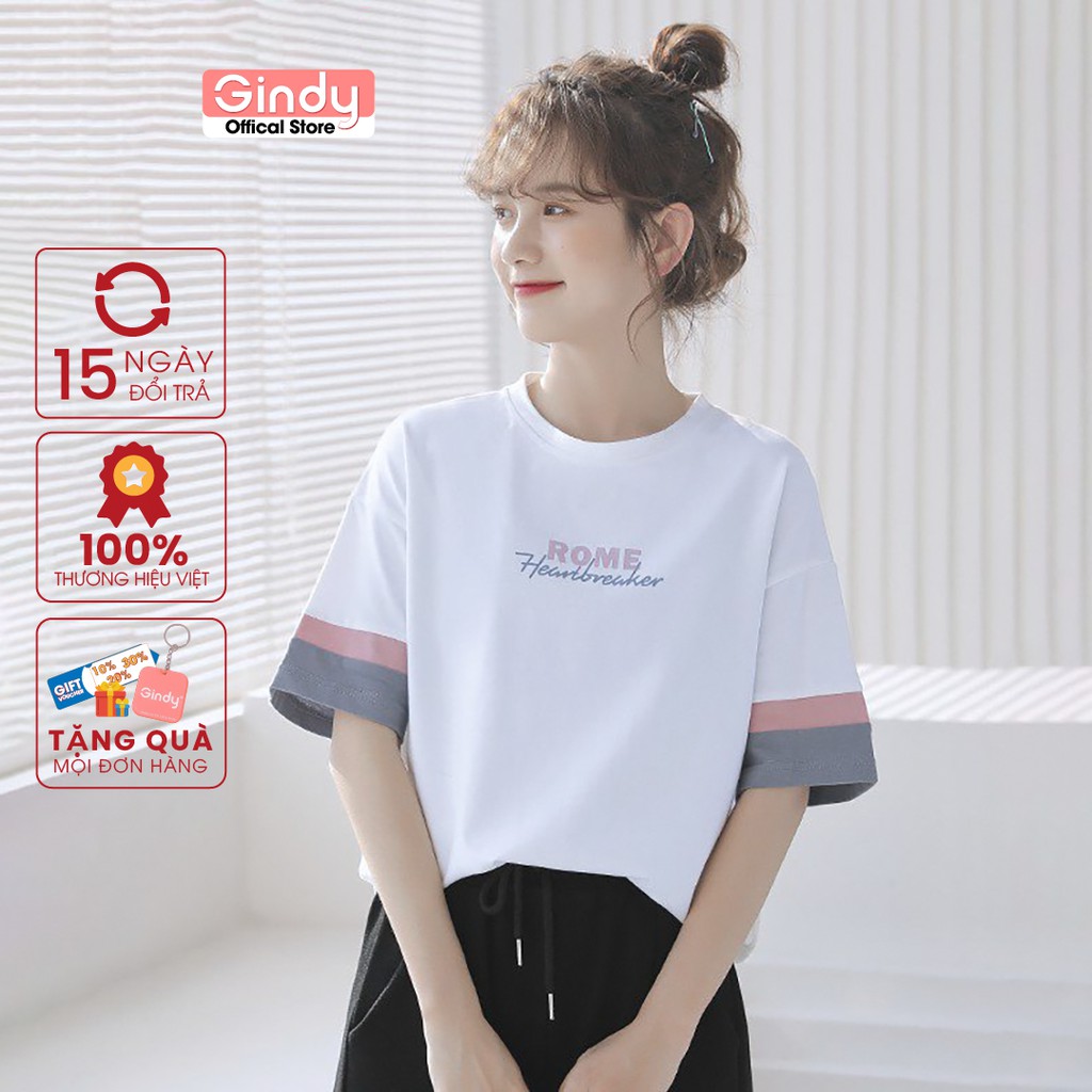 Áo phông nữ cổ tròn Gindy thun chất cotton thoáng mát tay lỡ form rộng unisex đẹp Hàn Quốc A013 | BigBuy360 - bigbuy360.vn