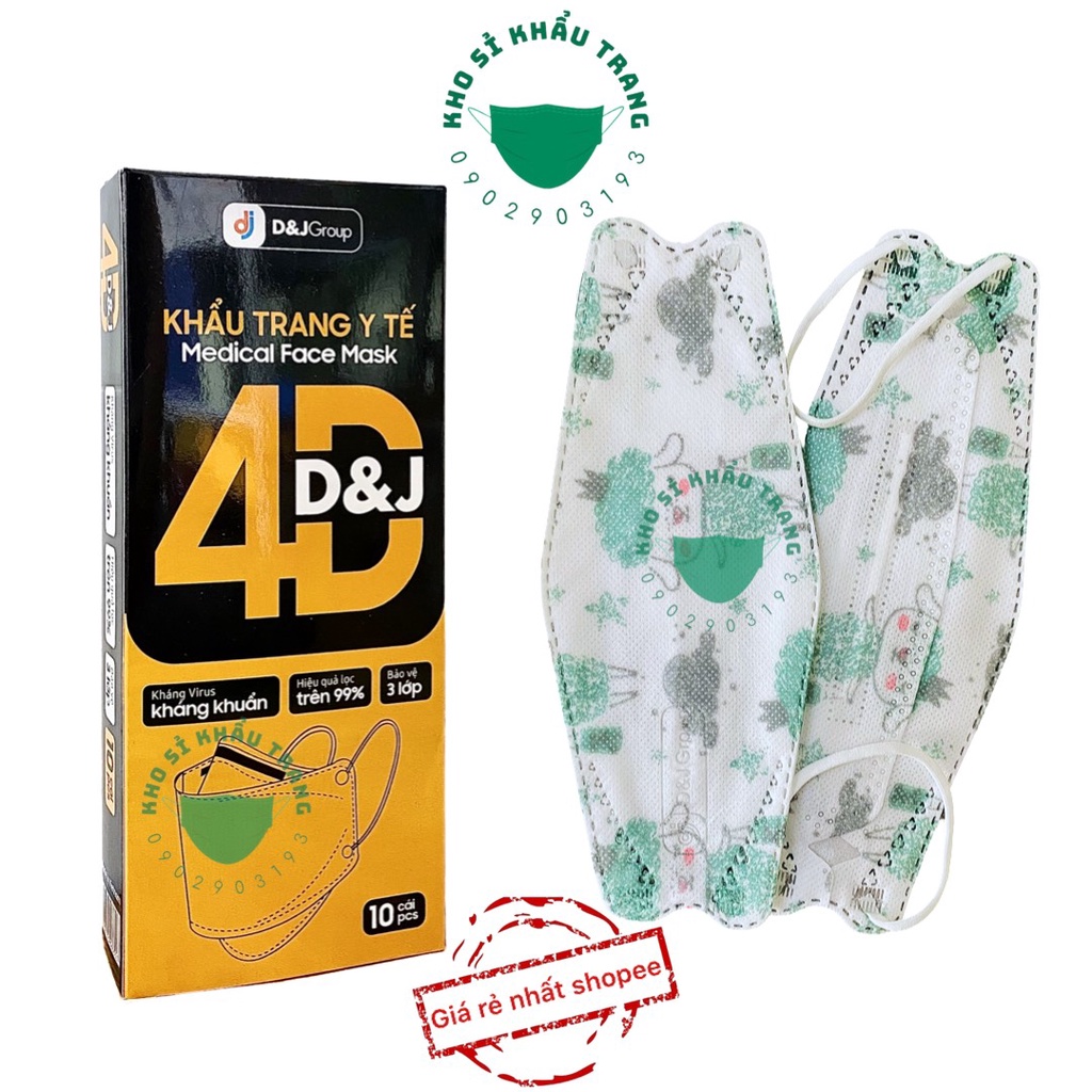 [Giá Sỉ] Khẩu trang y tế 4D họa tiết D&amp;J siêu đẹp hộp 10 cái
