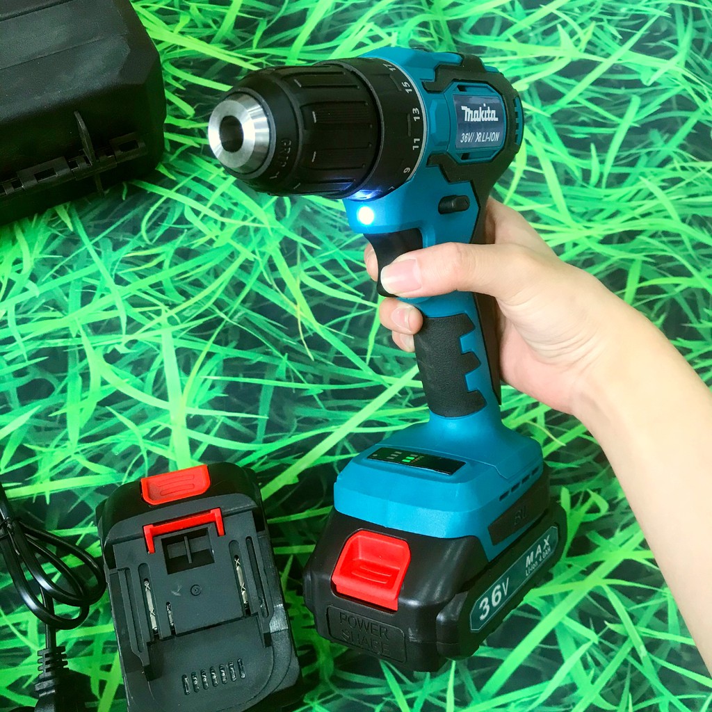 Máy khoan pin chạy từ 36v Makita không chổi than lõi đồng, 2 pin, tặng phụ kiện