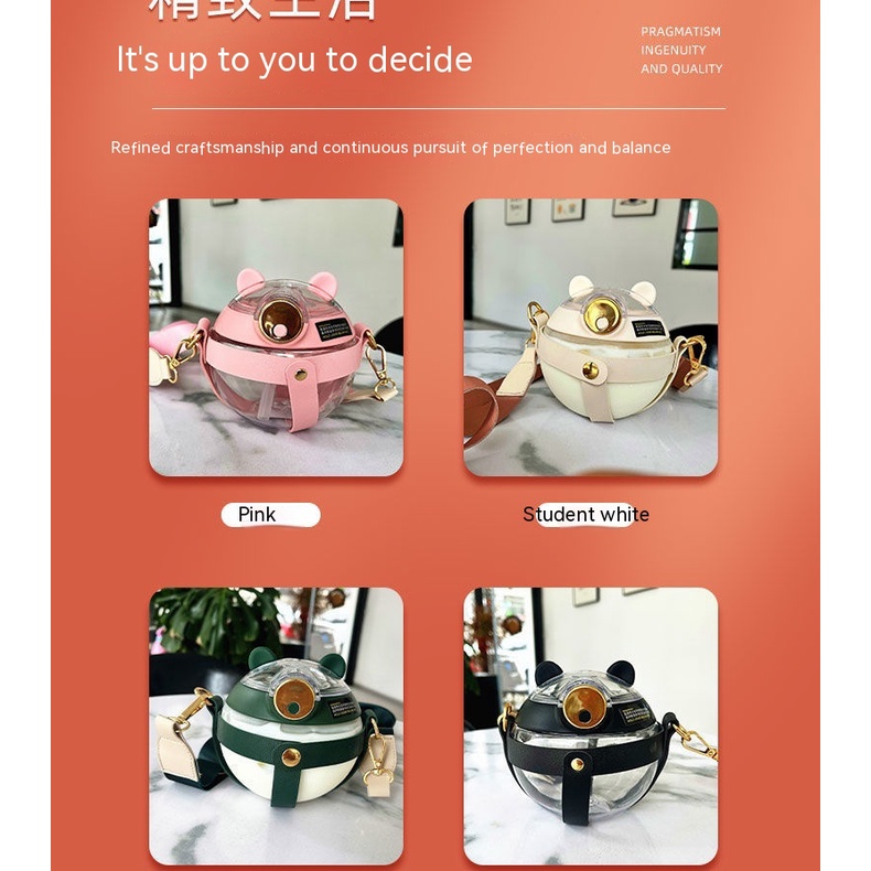 Bình Nước Bằng Nhựa Chịu Nhiệt Độ Cao Họa Tiết Mèo Dễ Thương Cho Học Sinh