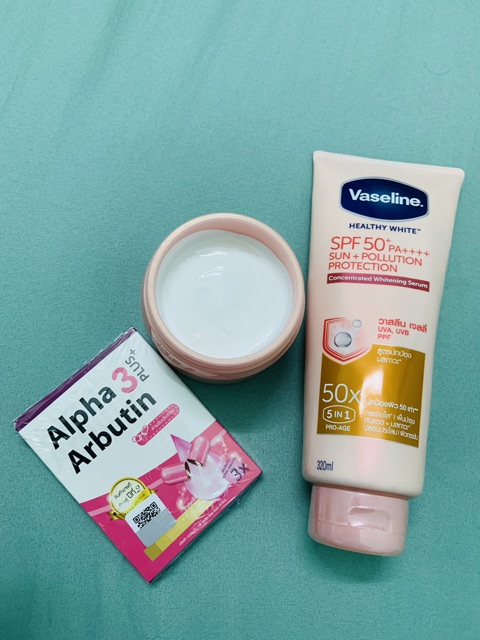 Combo trắng da vaseline 50x và vĩ kích trắng alpha arbutin thái lan