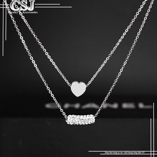 Dây chuyền inox nữ thời trang 2 tầng ống châu cách điệu trái tim