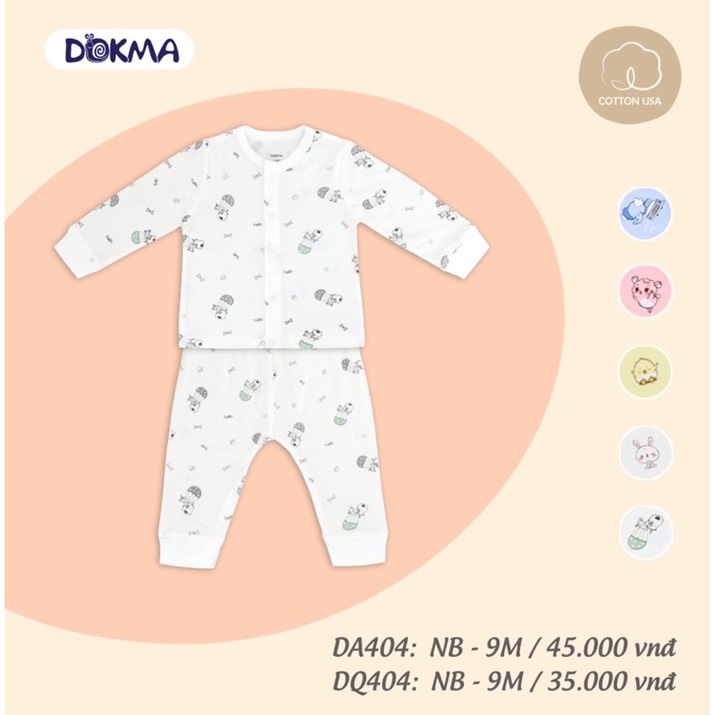 Bộ sơ sinh cài giữa cotton mỏng dokma bé trai/ bé gái 0-9 tháng