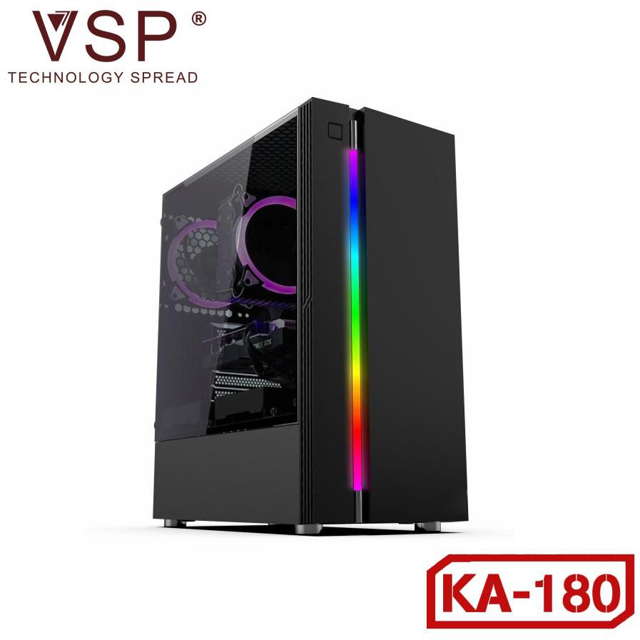 [Giá rẻ dủy diệt] Vỏ case máy tính VSP KA-180 đen LED RGB-Kính Cường Lực