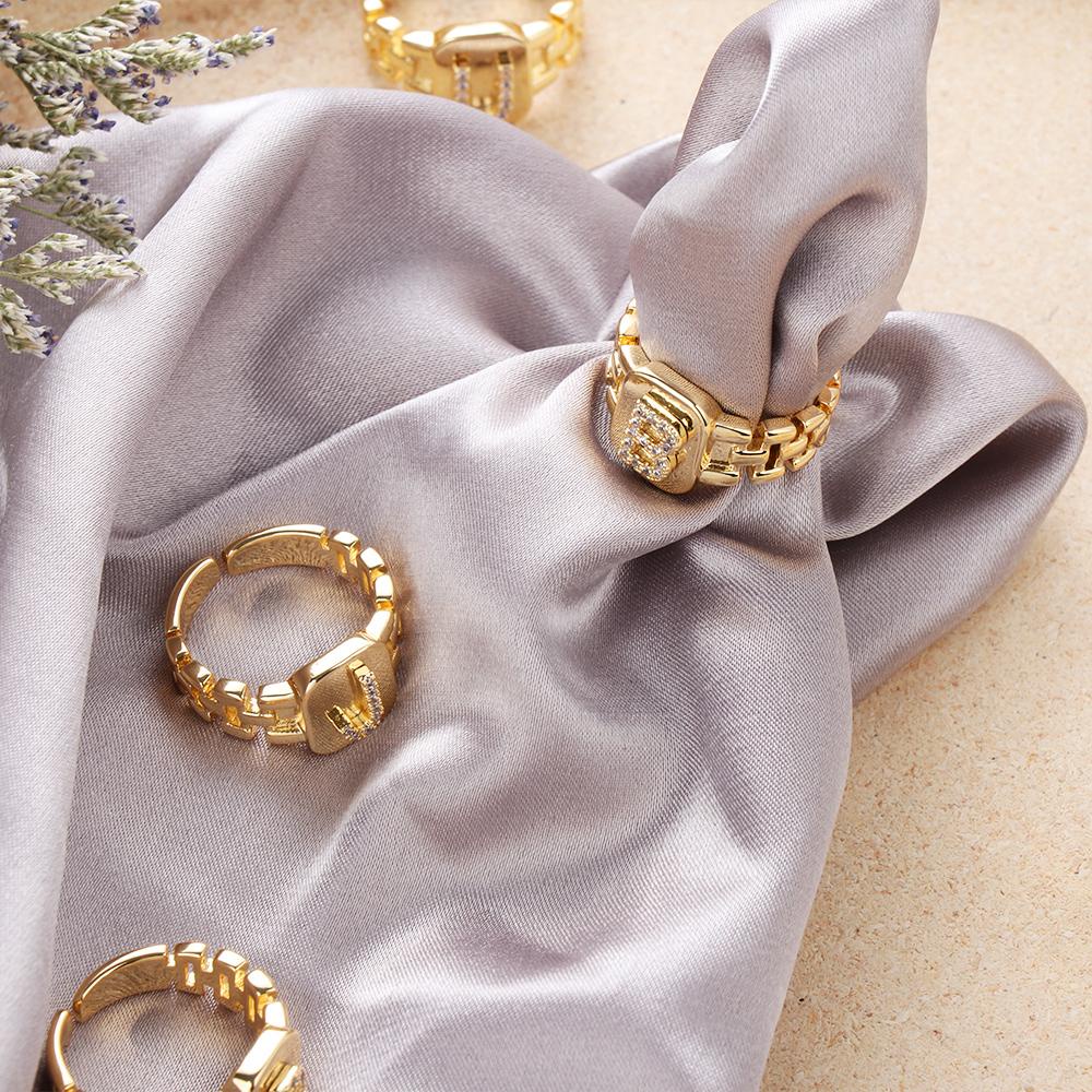 PINEVN Nhẫn Hở Mạ Vàng 14K In Chữ Sang Trọng