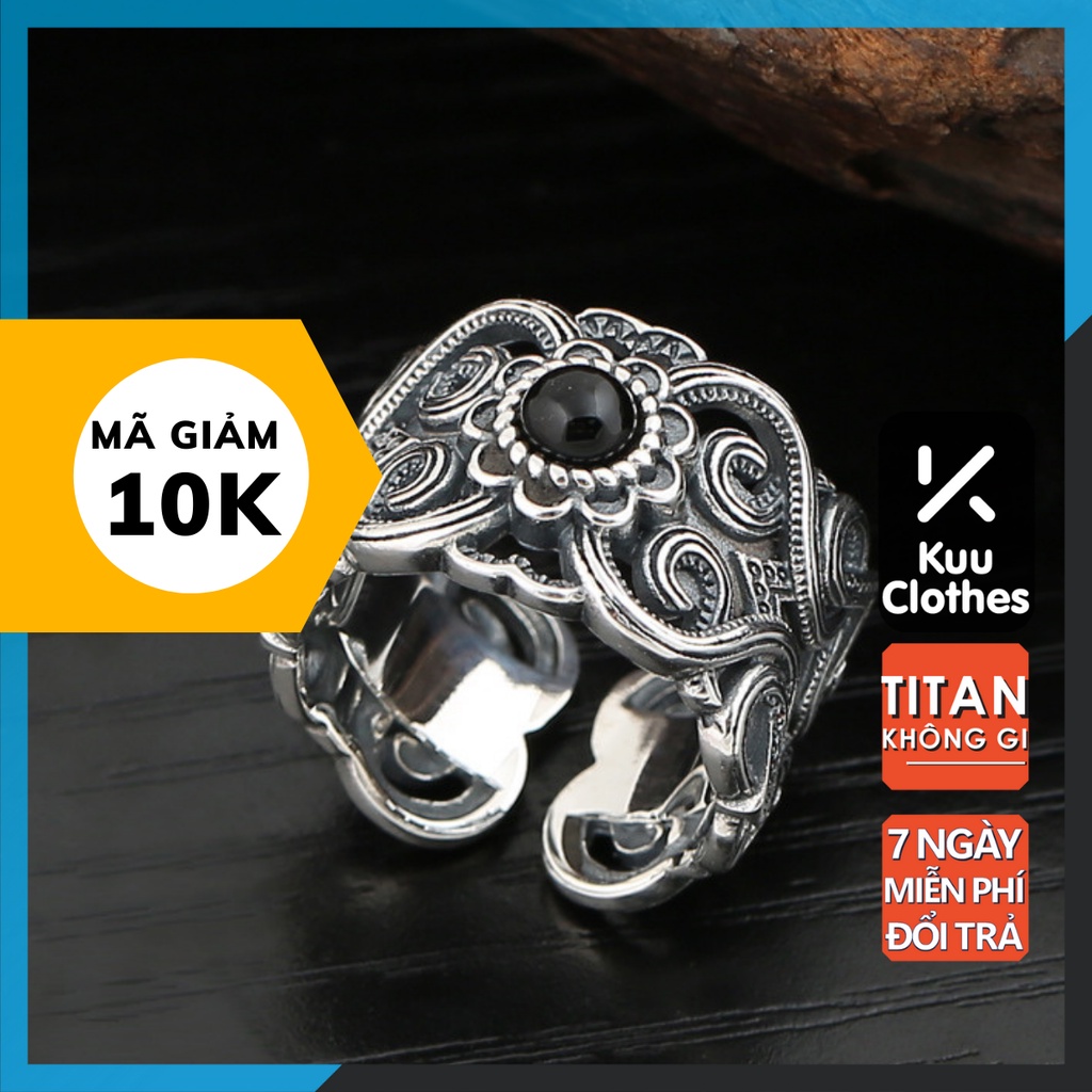 Nhẫn nam nữ tròn Unisex màu bạc Thời trang Kuu Clothes chất liệu Titan đẹp đơn giản - Nhẫn Hoa Đá