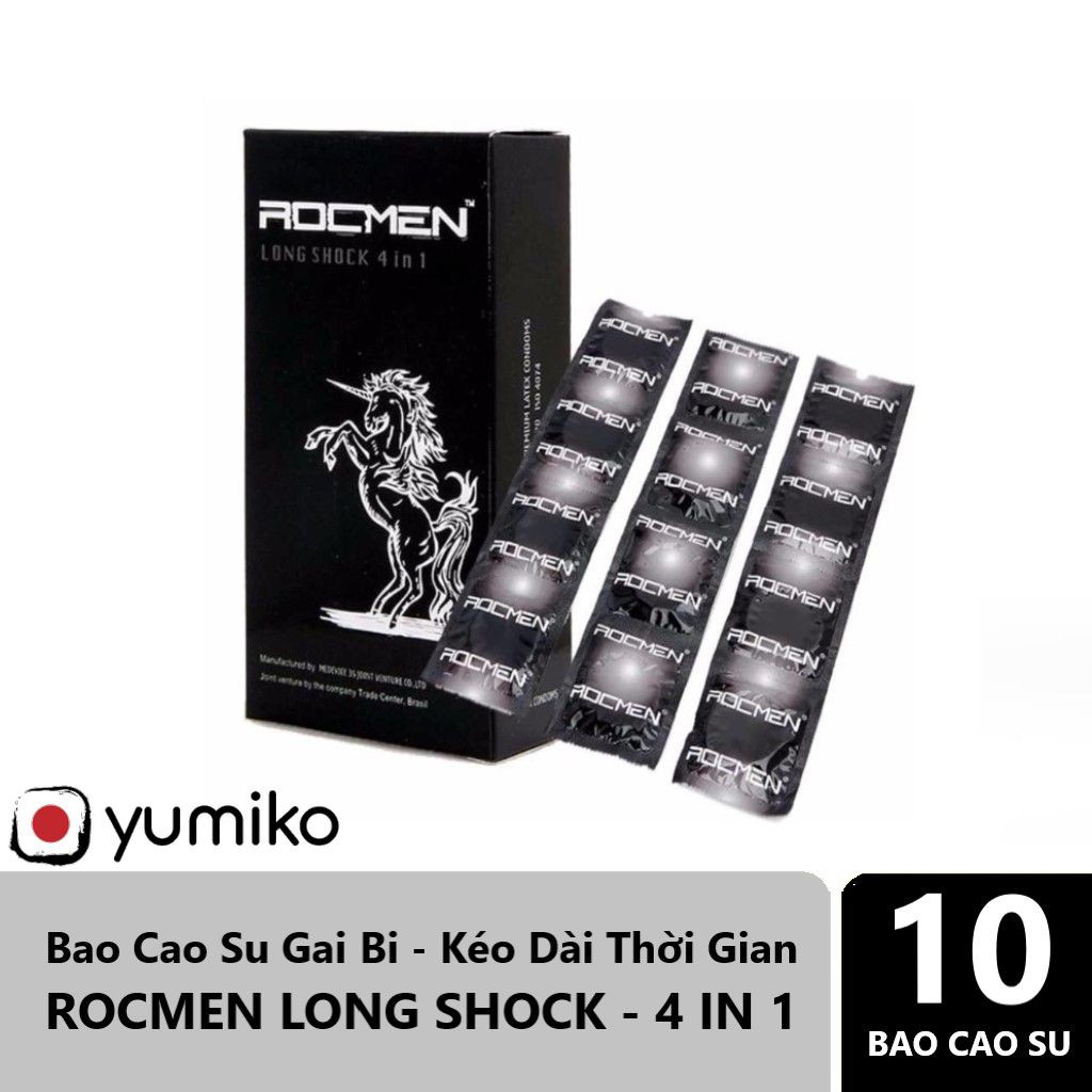 Bao Cao Su Gai Lớn - Kéo Dài Thời Gian - ROCMEN LONG SHOCK 4 IN 1 - Chính Hãng Brazil - Hộp 10c