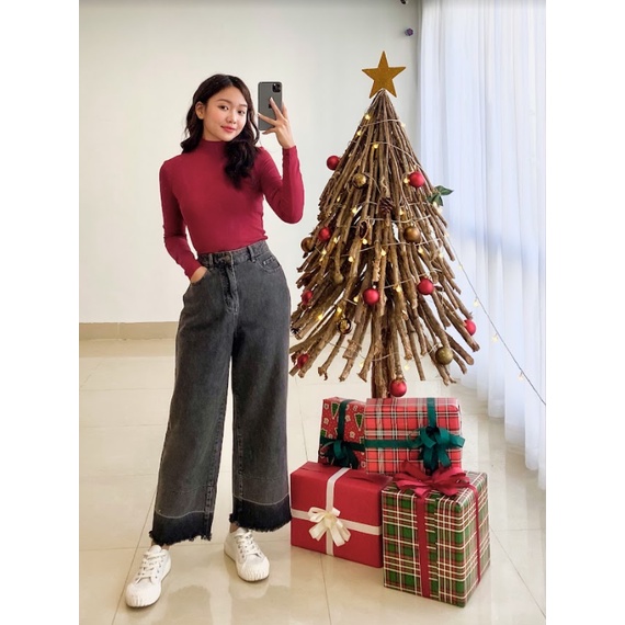 Quần jeans cullotes màu xám gấu wash đen 1JE6002 ADORE DRESS