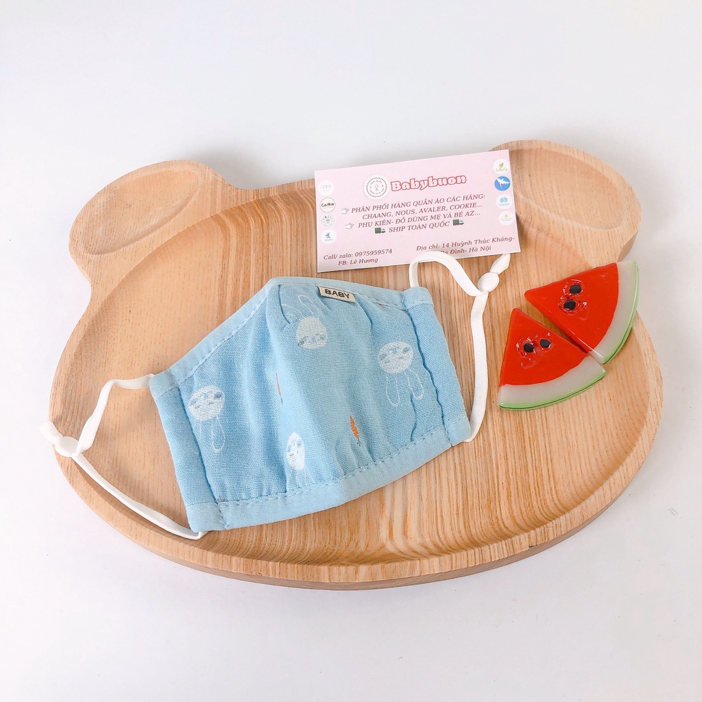 Khẩu Trang Vải Cotton 3 Lớp Quai Rút Cho Bé 0-3 Tuổi Babibu - KTQR