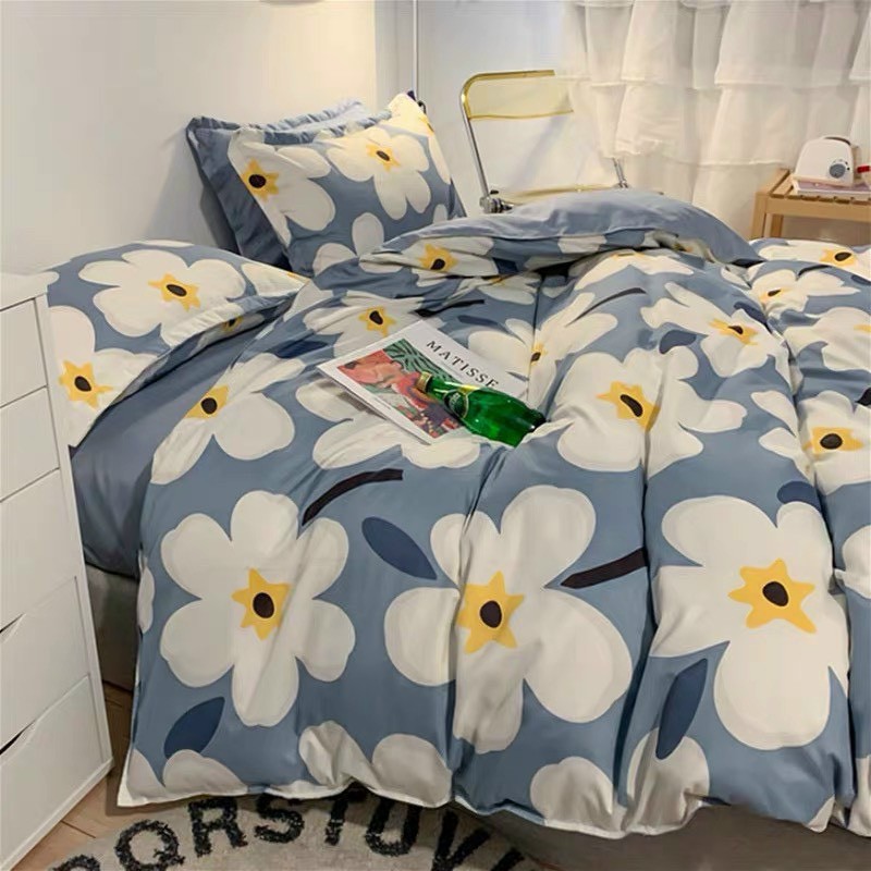 Bộ chăn ga gối cotton poly DAA bedding họa tiết Hoa tone xanh đủ size miễn phí bo chun - Hoa tone xanh