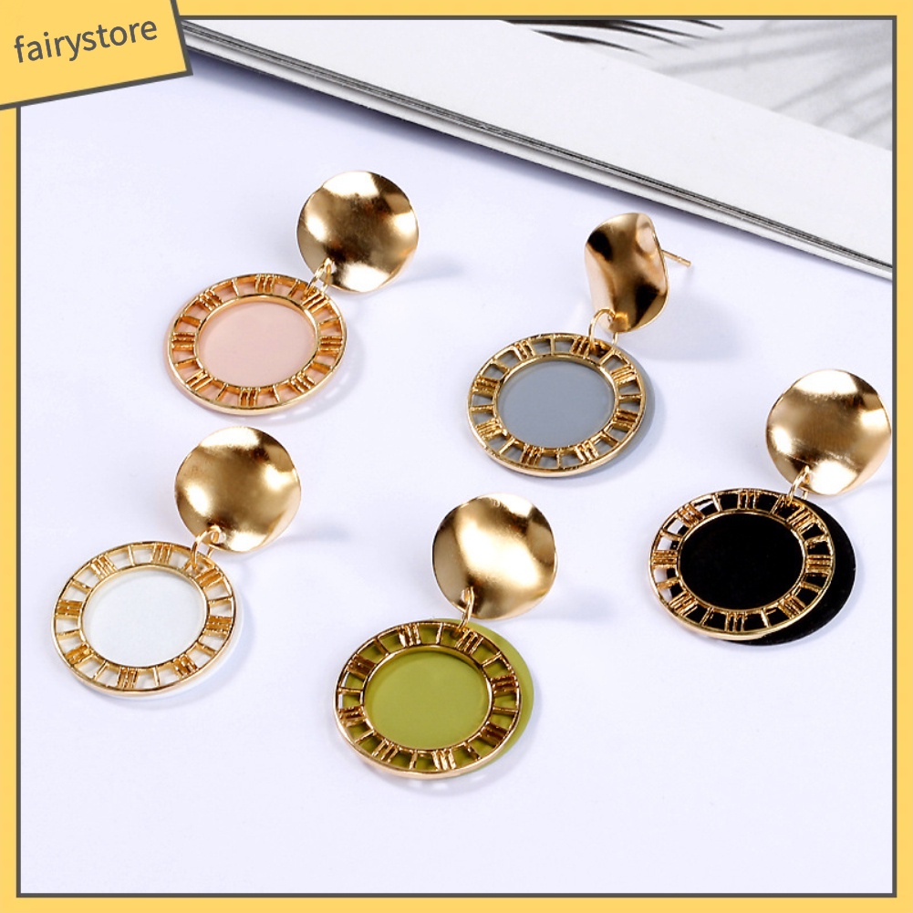 Hoa Tai Dáng Dài Mặt Hình Chữ Số La Mã Cá Tính Cho Nữ