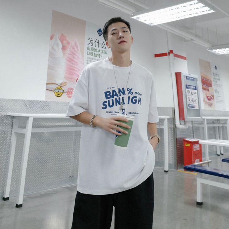 Áo thun unisex tay lỡ nam nữ phông form rộng BANSUNLIGHT teen cổ tròn oversize cotton giá rẻ màu đen trắng tee pull
