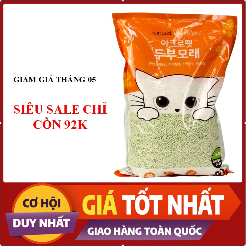 ❤️Có Video❤️ Cát vệ sinh đậu nành cho mèo ACROPET 5 lit, siêu thấm, không bụi, vón cục tốt hương trà xanh 100% tự nhiên