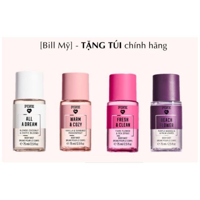 Xịt thơm body Victoria Secret Pink 75ml các mùi (set nước hoa Balan) | BigBuy360 - bigbuy360.vn