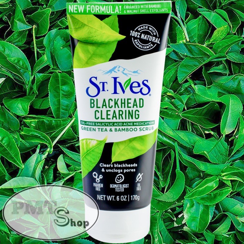 [USA] Sữa rửa mặt St.Ives Blackhead Clearing 170g Green tea &amp; Bamboo Scrub Trà xanh sạch mụn đầu đen - Mỹ