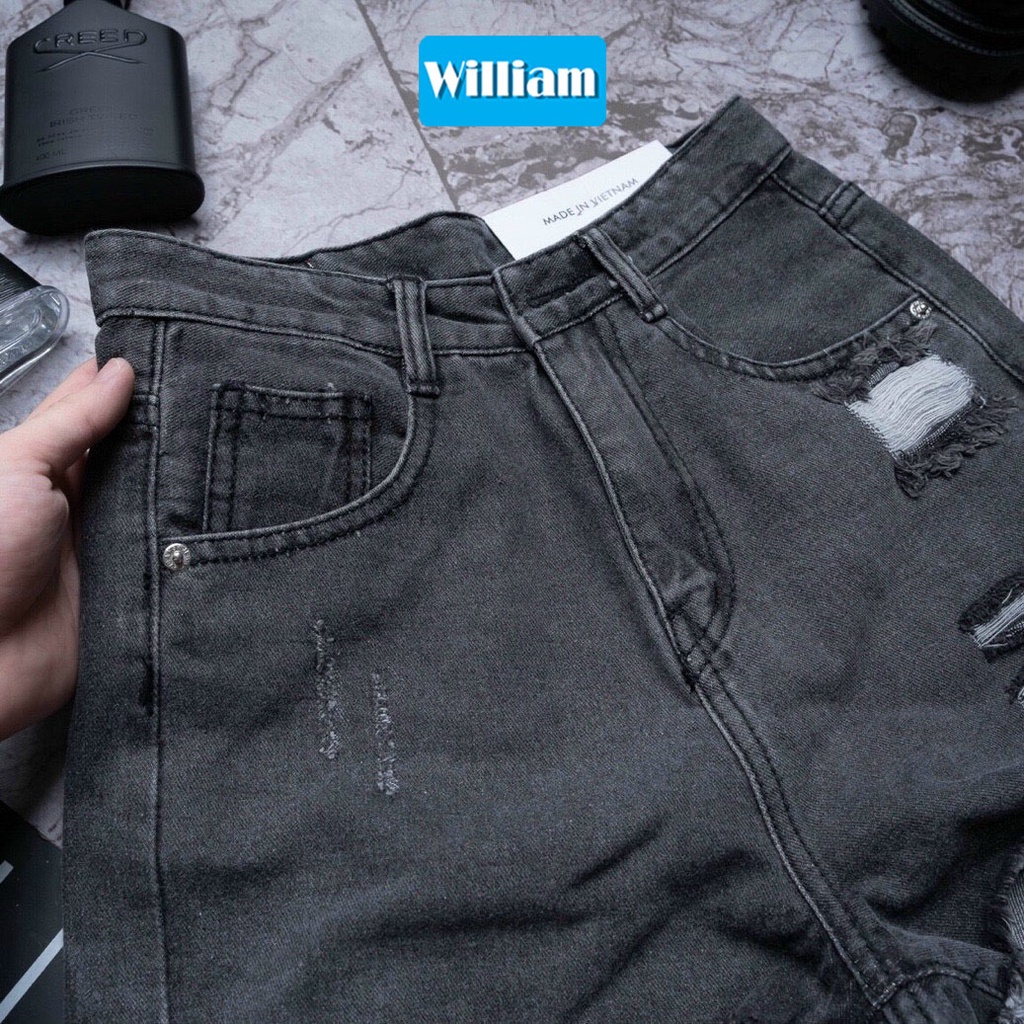 Quần short jean nữ sành điệu phối rách chất jean denim bền đẹp William - AT215