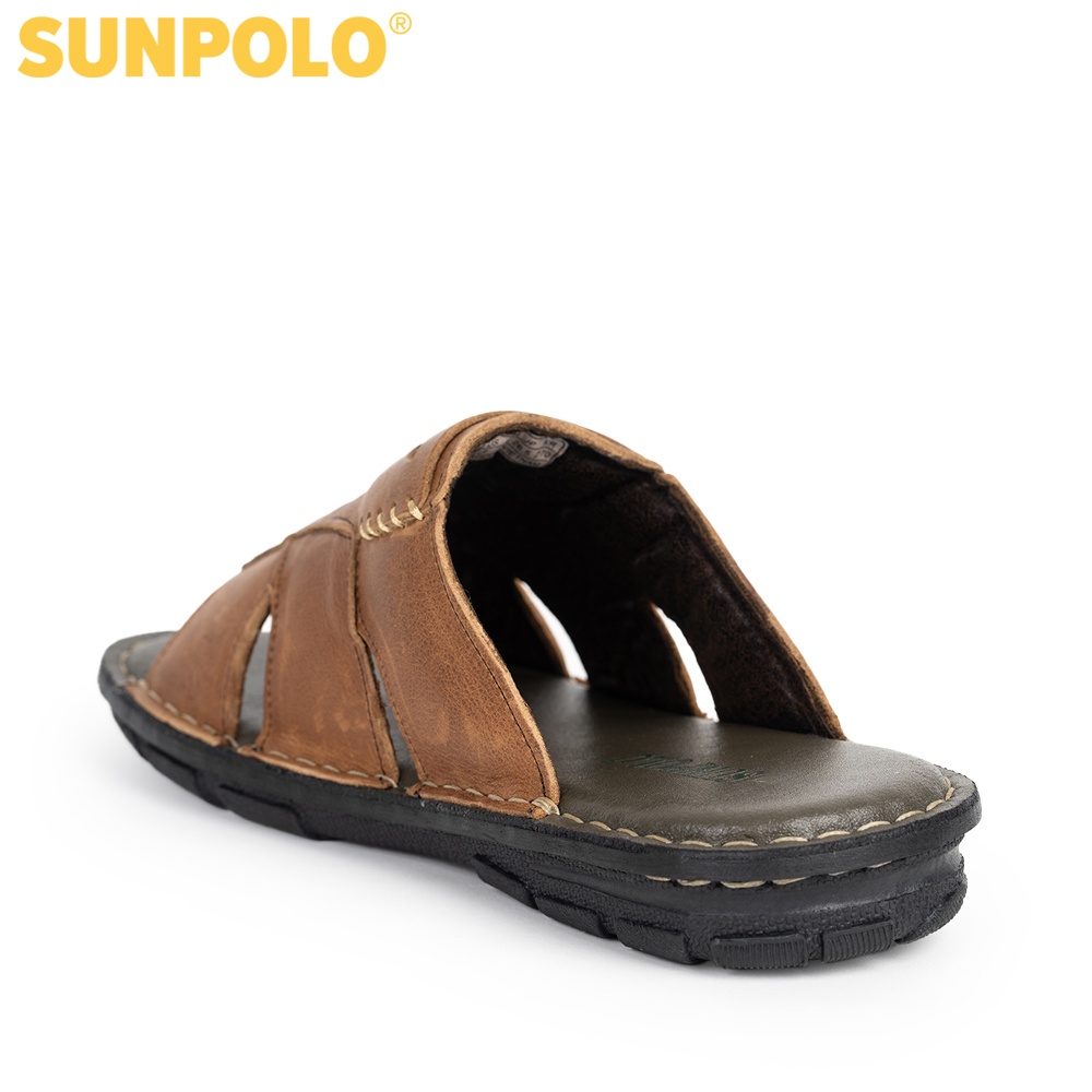 Dép quai ngang nam da bò cao cấp SUNPOLO SUA09B - Có Big size 44 45