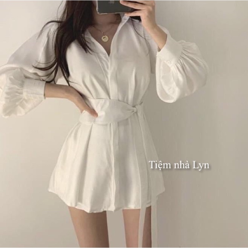 Set Sơ Mi 3 Món Kèm Đai Chất Đũi Lụa / Set Quần Áo Nữ Có Đai