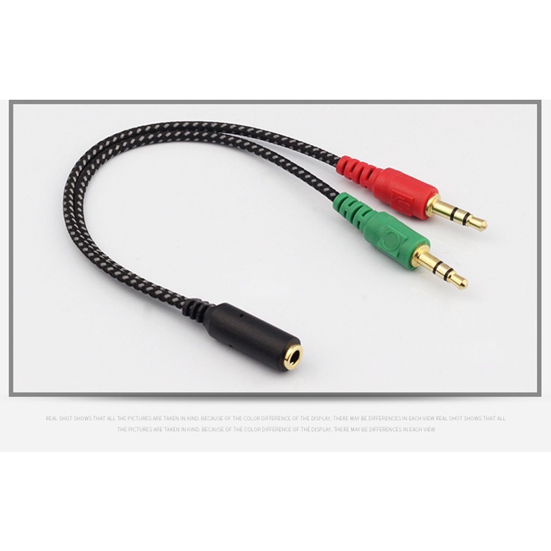 Cáp chia tai nghe và mic  jack 3.5 1 ra 2 cáp dài 30cm dây dù bện nilong từ máy tính lên tai nghe headphone