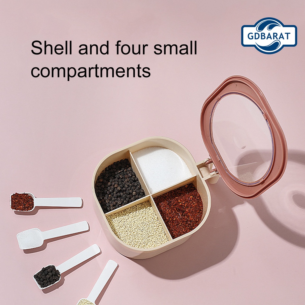 Hộp Đựng Gia Vị 4 Trong 1 Kèm Muỗng Tiện Dụng Cho Nhà Bếp