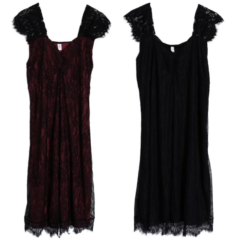 Đầm Ren Xếp Ly Sát Nách Cổ Chữ V Sâu Plus Size Phong Cách Gothic