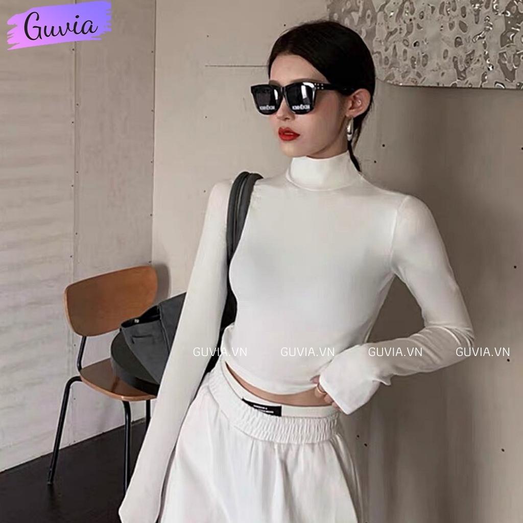 Áo Croptop Tay Dài CỔ LỌ Nữ GUVIA Ôm Body Chất Tốt, Áo Thun kiểu nữ crt dài tay mặc đẹp GUVIA