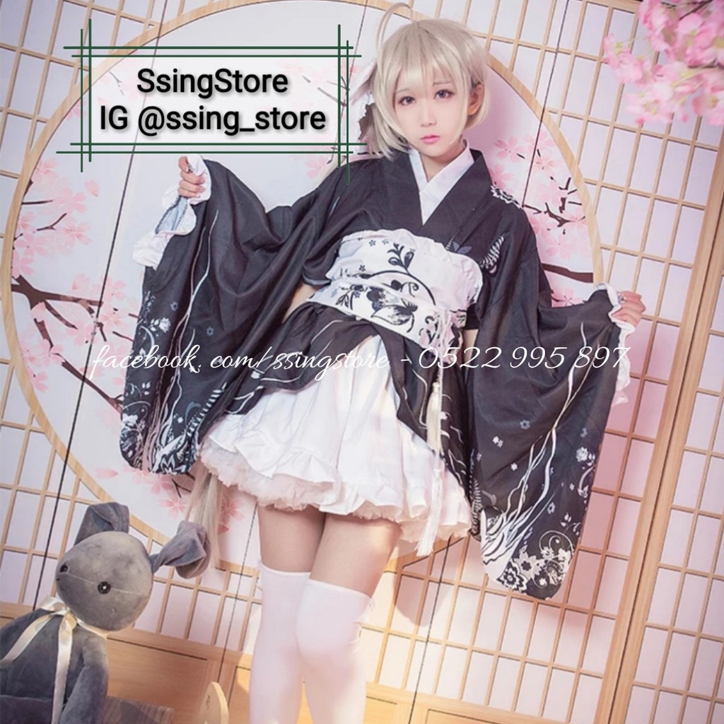 Set váy Kimono ngắn đen dễ thương gợi cảm Cosplay anime ( Hàng order )