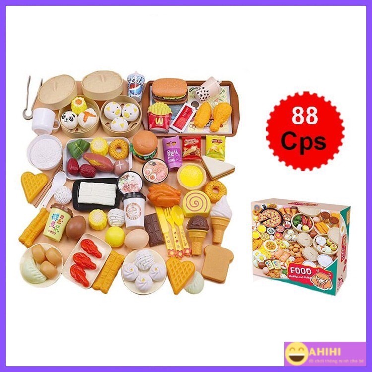 Đồ chơi nấu ăn nhà bếp 88 chi tiết hàng loại 1 nhựa ABS cao cấp giúp bé học làm đầu bếp AhihiKids