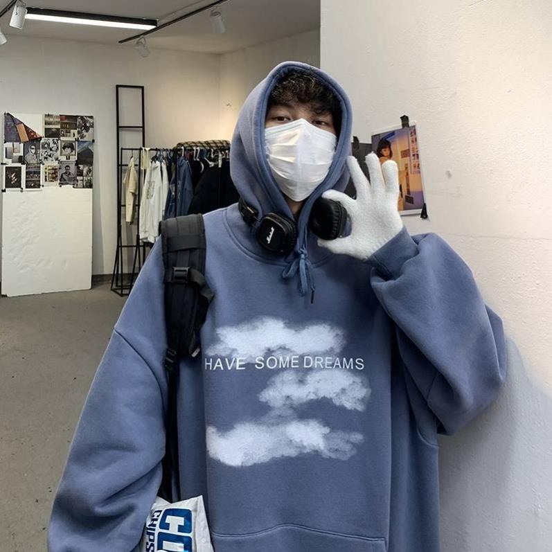 Áo hoodie nam oversize thời trang unisex hàn quốc, Áo hoodie nam bigsize họa tiết đám mây unisex mặc nhà đi học đi chơi