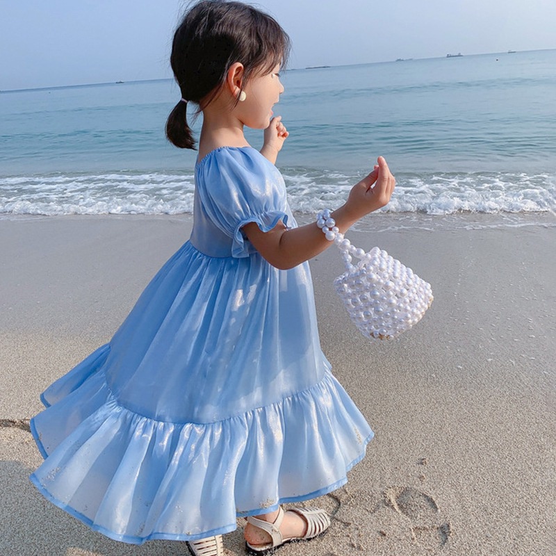 Đầm Công Chúa Tay Phồng Phối Lưới Lấp Lánh Ngọt Ngào Cho Bé Gái
