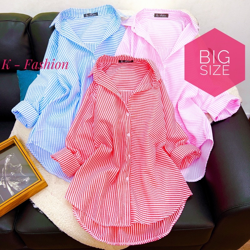 BIG SIZE Sơ Mi Sọc Cotton Thô.. form rộng rãi thoải mái, không ủi cũng bận đẹp