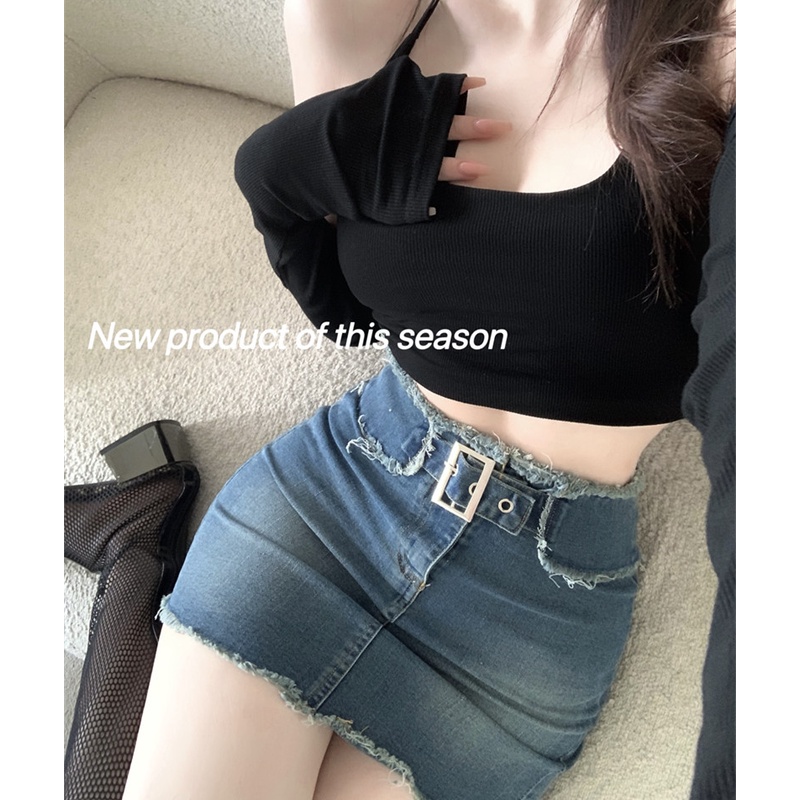 Chân Váy Denim Mini Lưng Cao Thời Trang Mùa Hè Quyến Rũ Cho Nữ