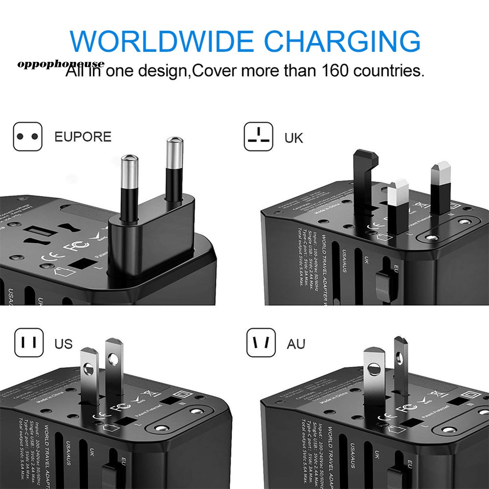 【OPHE】Universal Travel International Charger Power Plug Adapter with USB Ports Type-C