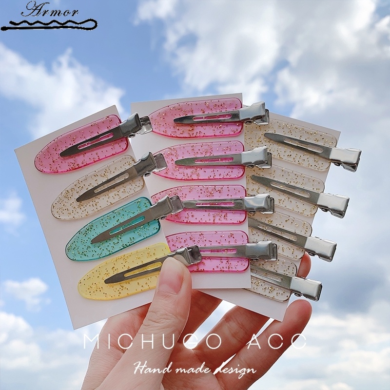 Set 4 kẹp tóc màu kẹo trong suốt bằng nhựa resin phong cách Nhật Bản dành cho nữ
