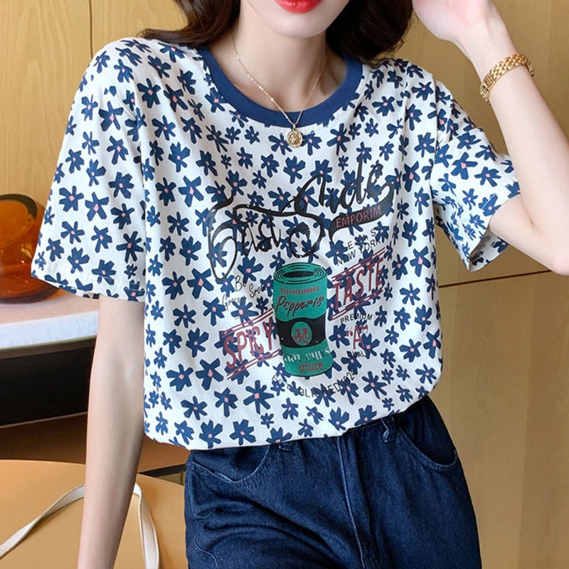 Áo Thun Nữ Tay Ngắn In Hoa Thời Trang Hàn Quốc