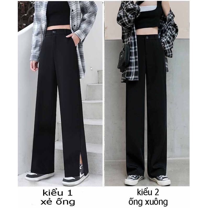 [ MẶC 2 KIỂU ] Quần công sở ống rộng dáng suông cạp cao có khóa gấu nữ tính chất liệu tuyết mưa