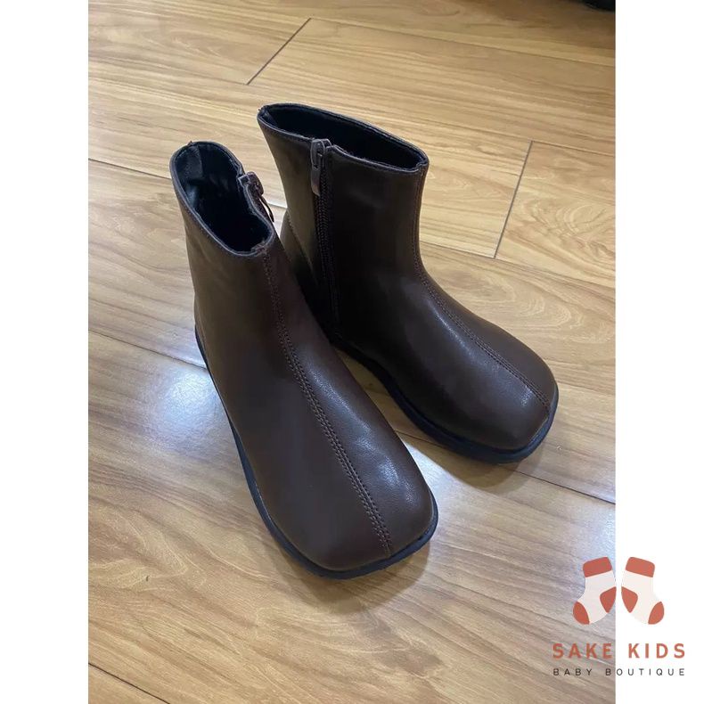 Bốt cao cổ cho bé trai bé gái - Giày bốt chất cực đẹp có khóa kéo mẫu trơn da mềm đế chống trơn trượt cho bé FL610