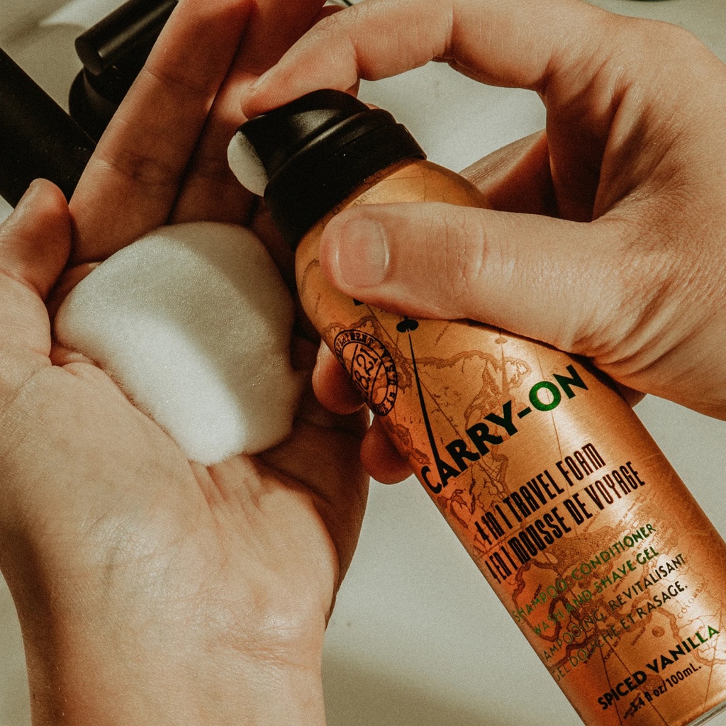 Sữa tắm, dầu gội xả, bọt cạo râu 4in1 cho nam 18.21 Man Made Carry-On Travel Foam 100ml Sweet Tobacco và Spiced Vanilla