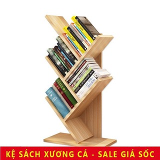 Kệ sách gỗ 5 tầng hình xương cá cực kỳ độc đáo tiện dụng, gỗ nhập khẩu phủ melanin chống mối mọt