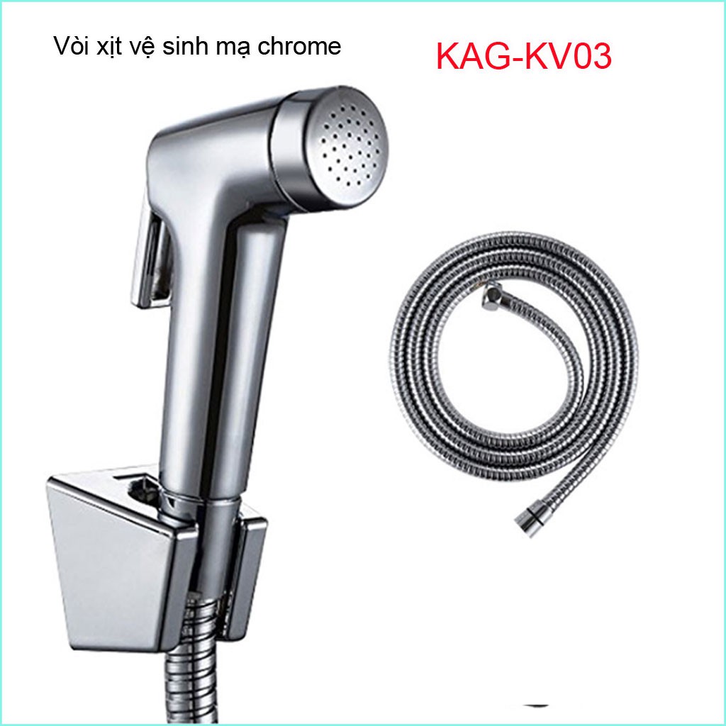 Vòi xịt vệ sinh KAG-KV03, dây xịt nhà tắm mạ Chrome tia nước mạnh rửa sạch siêu bền