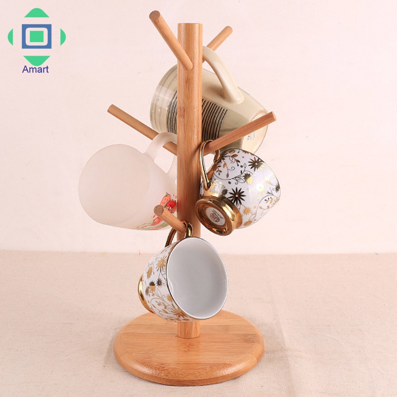 Giá treo cốc cafe 6 móc bằng gỗ bền thân thiện với môi trường