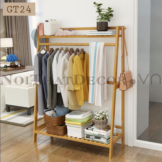 Giá treo quần áo hình thang chất liệu gỗ tre cao cấp GT24