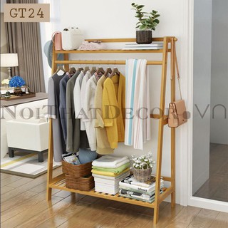 Giá treo quần áo hình thang chất liệu gỗ tre cao cấp GT24