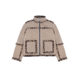 Áo khoác nỉ 'GOLDIE SHEARLING' lót lông cừu nhân tạo màu da báo