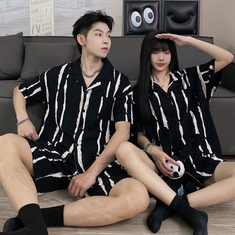 Bộ đồ ngủ nam nữ cộc tay kẻ vằn chất xịn siêu thoáng và thoải mái