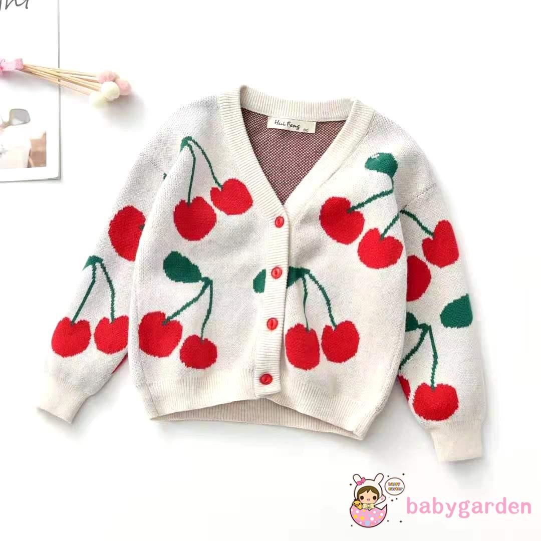 Áo Khoác Dệt Kim Tay Dài Đính Quả Cherry Thời Trang Mùa Đông Cho Bé Gái