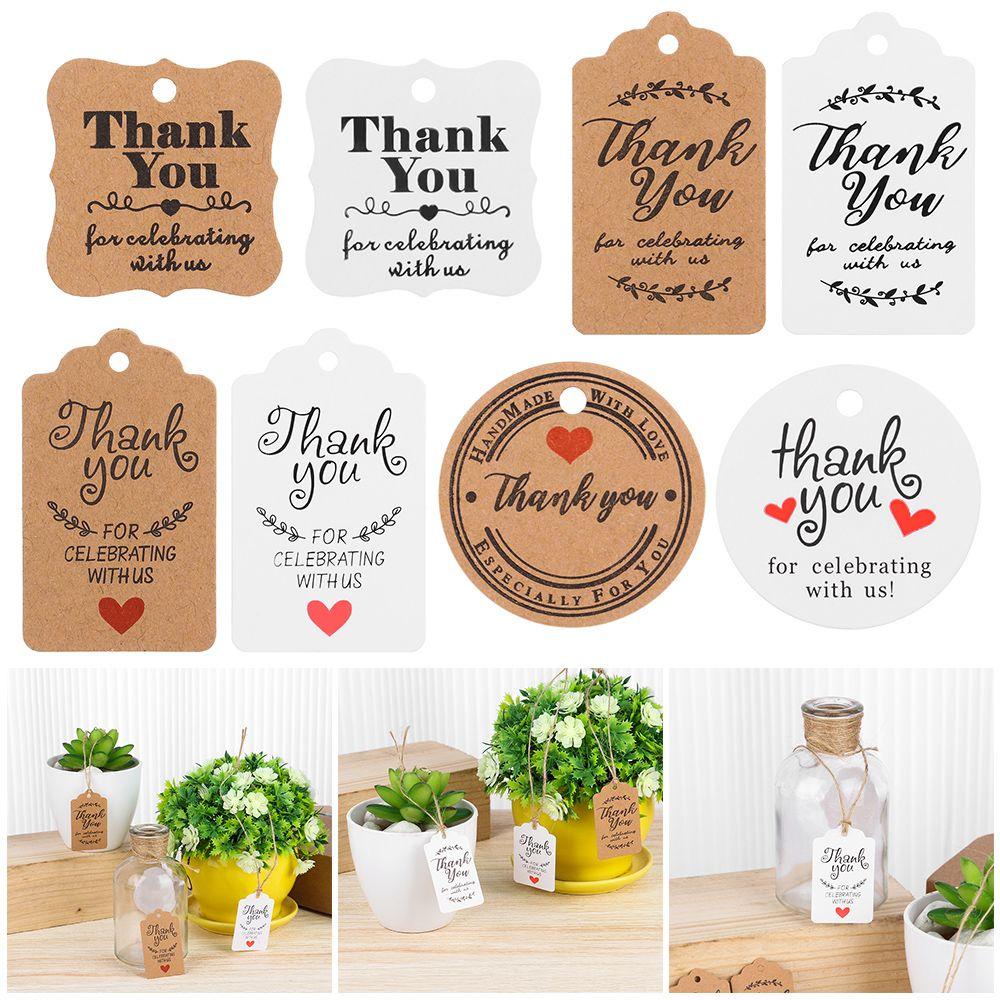 Set 100 Nhãn Giấy Thank You Màu Nâu / Trắng Dùng Để Trang Trí Tiệc Cưới / Giáng Sinh