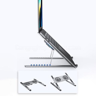 Đế Tản Nhiệt Macbook Nhôm Cao Cấp Kiêm Giá Đỡ Laptop Gấp gọn 2 Quạt Lớn 15 6 inch, 17 inch, 14 inch Để Bàn Đa Năng P11F