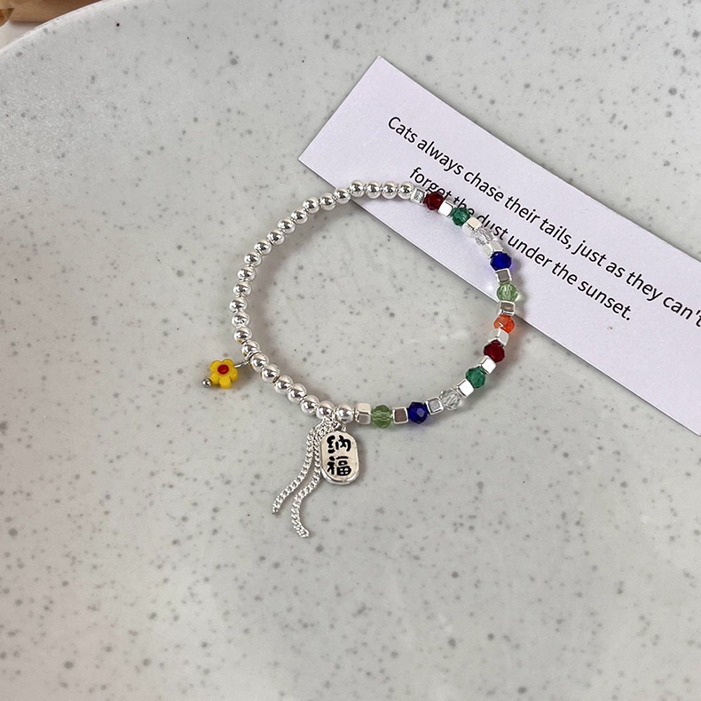 Vòng Tay Chuỗi Hạt Thủy Tinh Nhiều Màu Sắc Đính Hoa Tua Rua Xinh Xắn