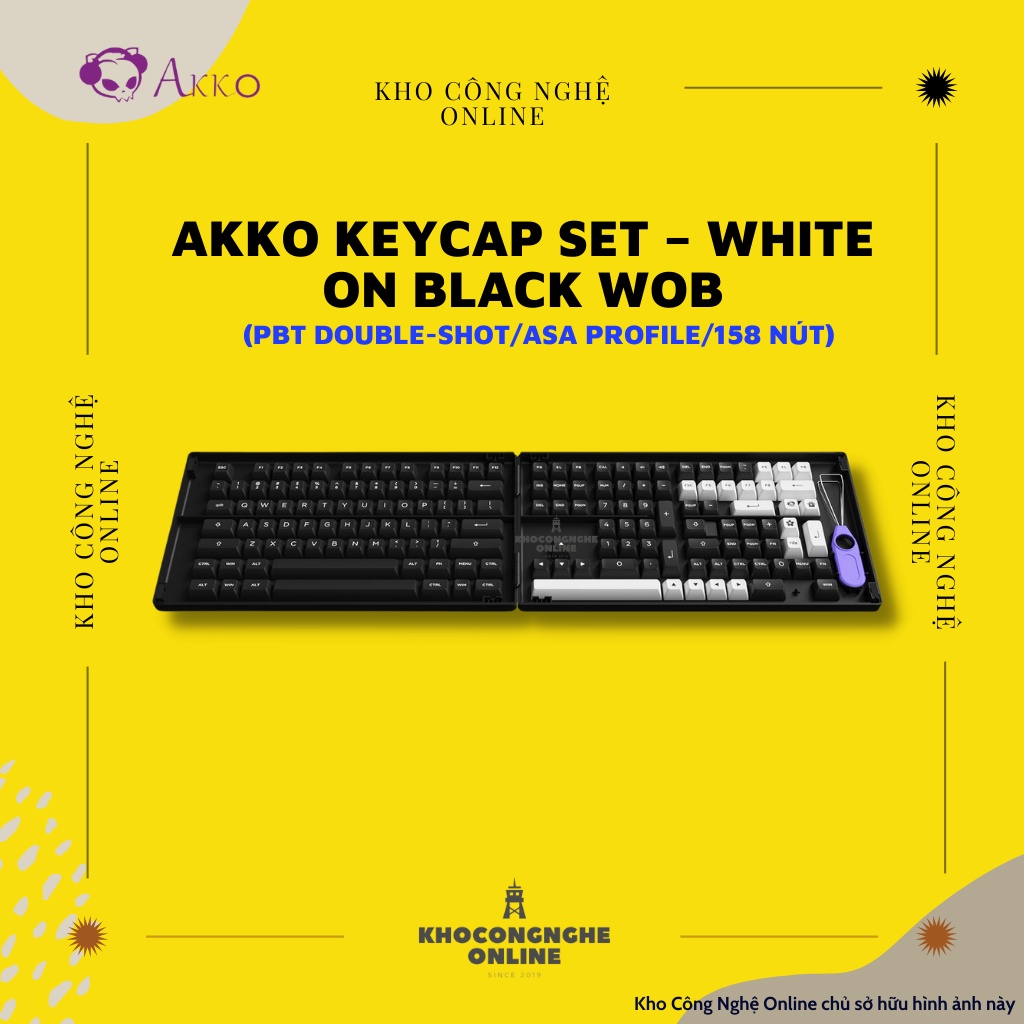 AKKO Keycap set – White on Black WoB (PBT Double-Shot/ASA profile/158 nút)